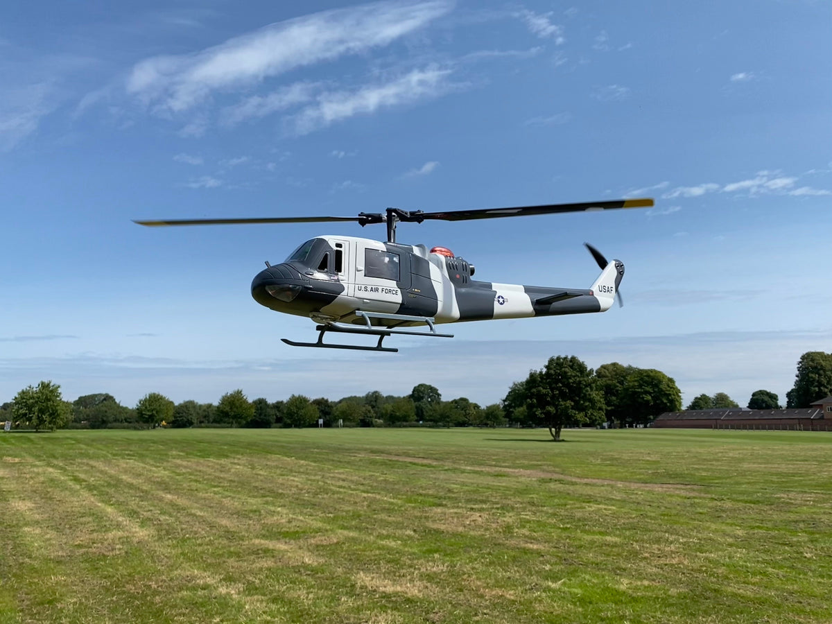 A first helicopter in experimental camouflage
