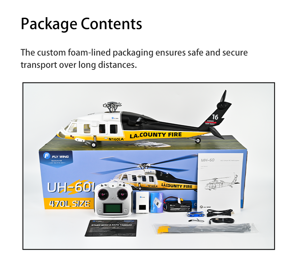 FLYWING UH-60L Firehawk 4-Blade Scale Black Hawk Heli ACE Flight Controller GPS 470