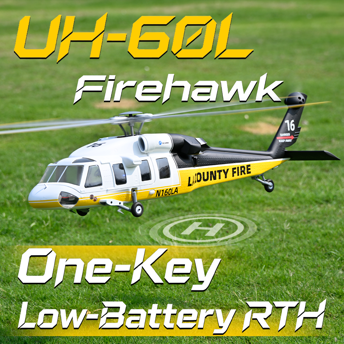 FLYWING UH-60L Firehawk 4-Blade Scale Black Hawk Heli ACE Flight Controller GPS 470