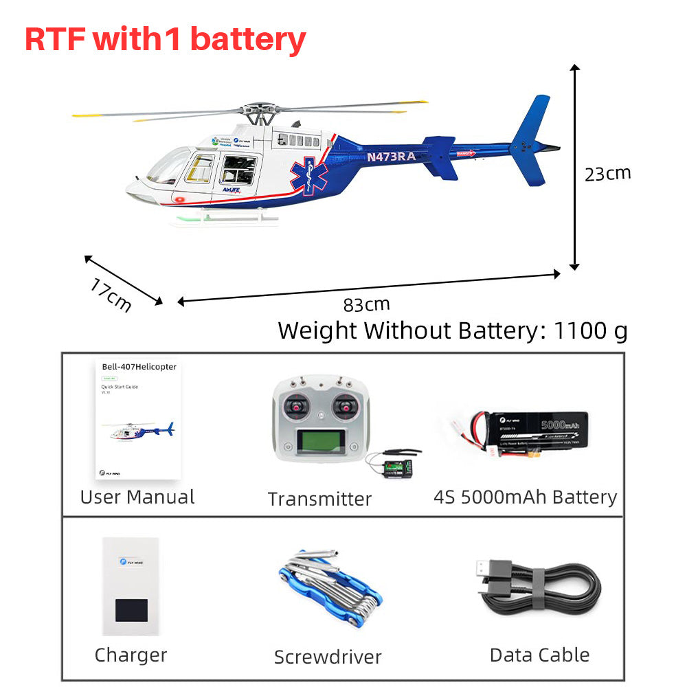 FLYWING Bell 407 Scale helicopter with ACE flight control LED light 4-Blade bell-407 RC Helicopter RTF version