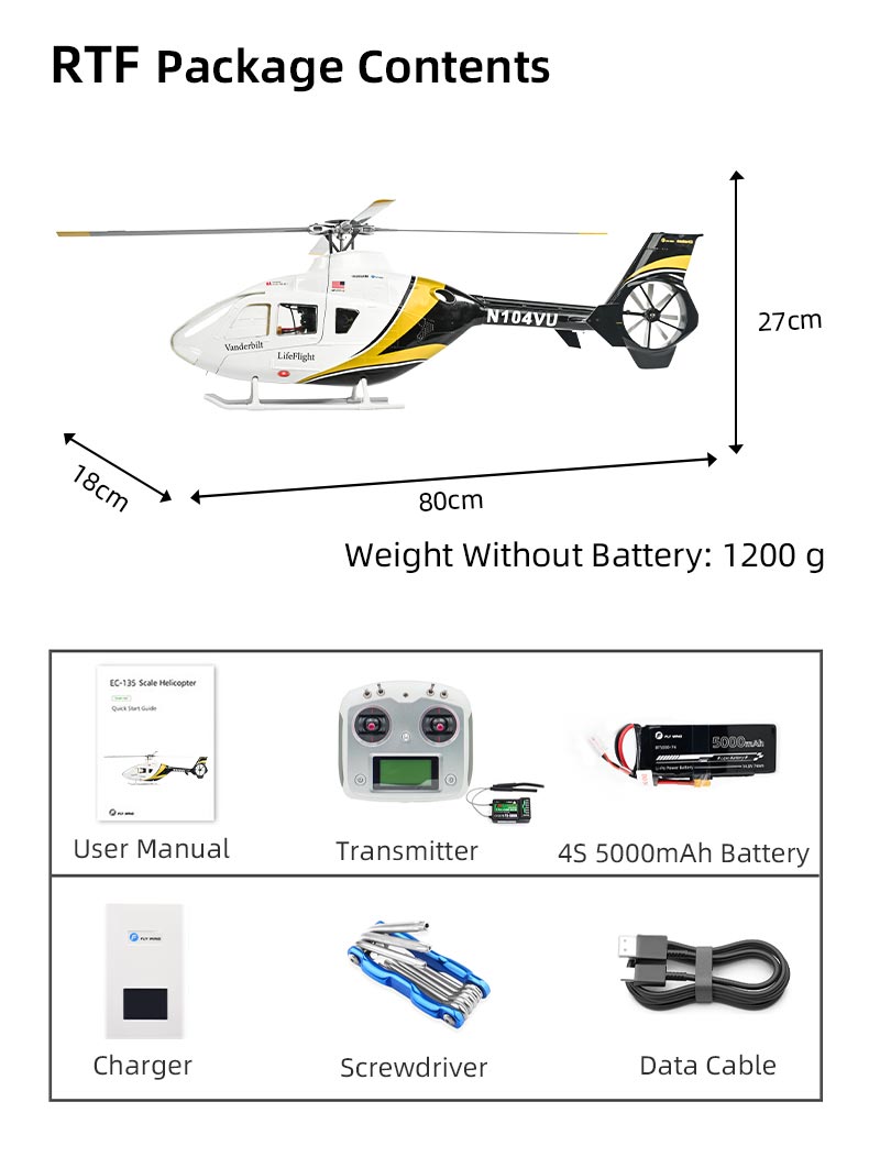 Flywing EC-135 black&White 470L 4-Blade ACE GPS/ATT RC Scale Helicopter (RTF)