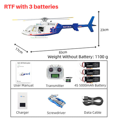 FLYWING Bell 407 Scale helicopter with ACE flight control LED light 4-Blade bell-407 RC Helicopter RTF version