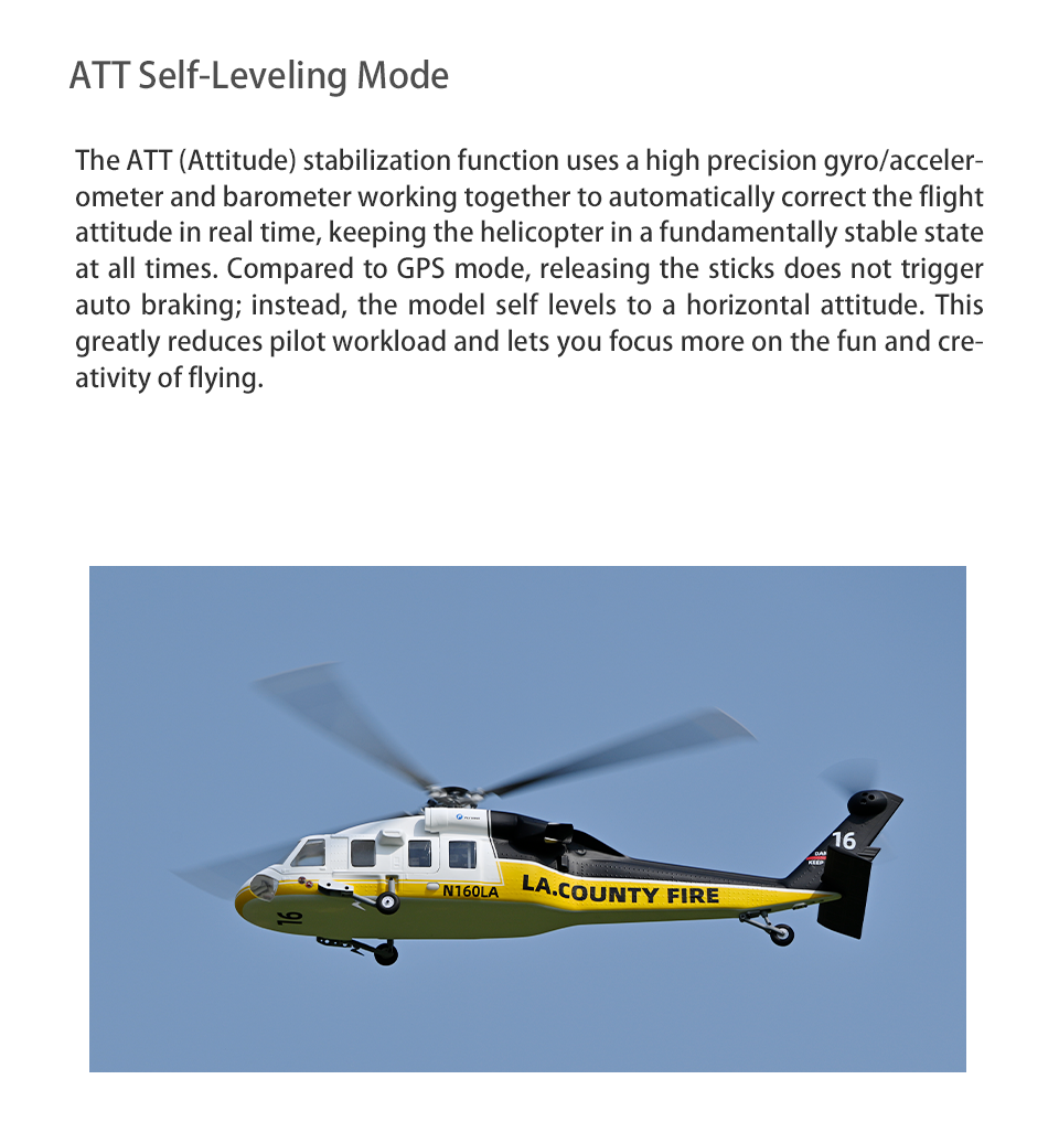 FLYWING UH-60L Firehawk 4-Blade Scale Black Hawk Heli ACE Flight Controller GPS 470