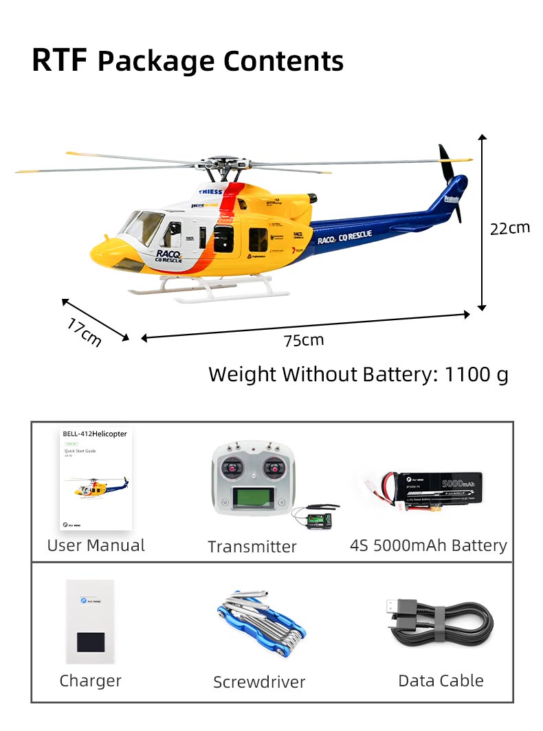 Flywing Bell-412 ACE 6CH RC GPS Stabilized Scale helicopter 470L size Fuselages not H1
