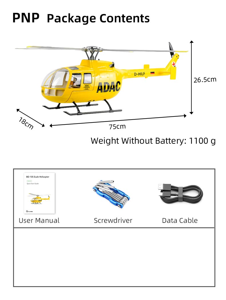 Flywing BO-105 ACE 6CH RC GPS Stabilized Scale helicopter 470L size Fuselages not H1