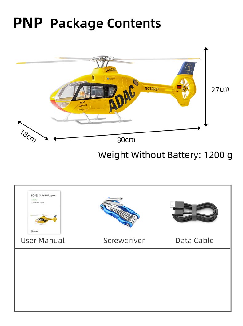 Flywing EC-135 6CH RC GPS Scale helicopter 4 Blades Stabilized 470L size Fuselages with  ACE