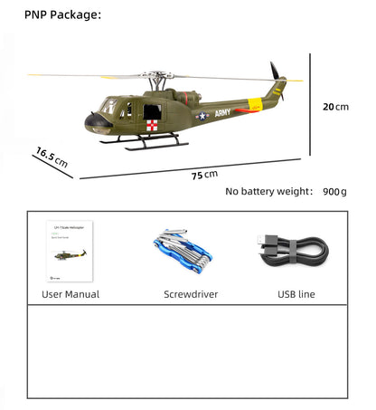 Flywing UH-1 Huey  ACE  4 Blades GPS Stabilized 6CH RC Scale helicopter 470L size